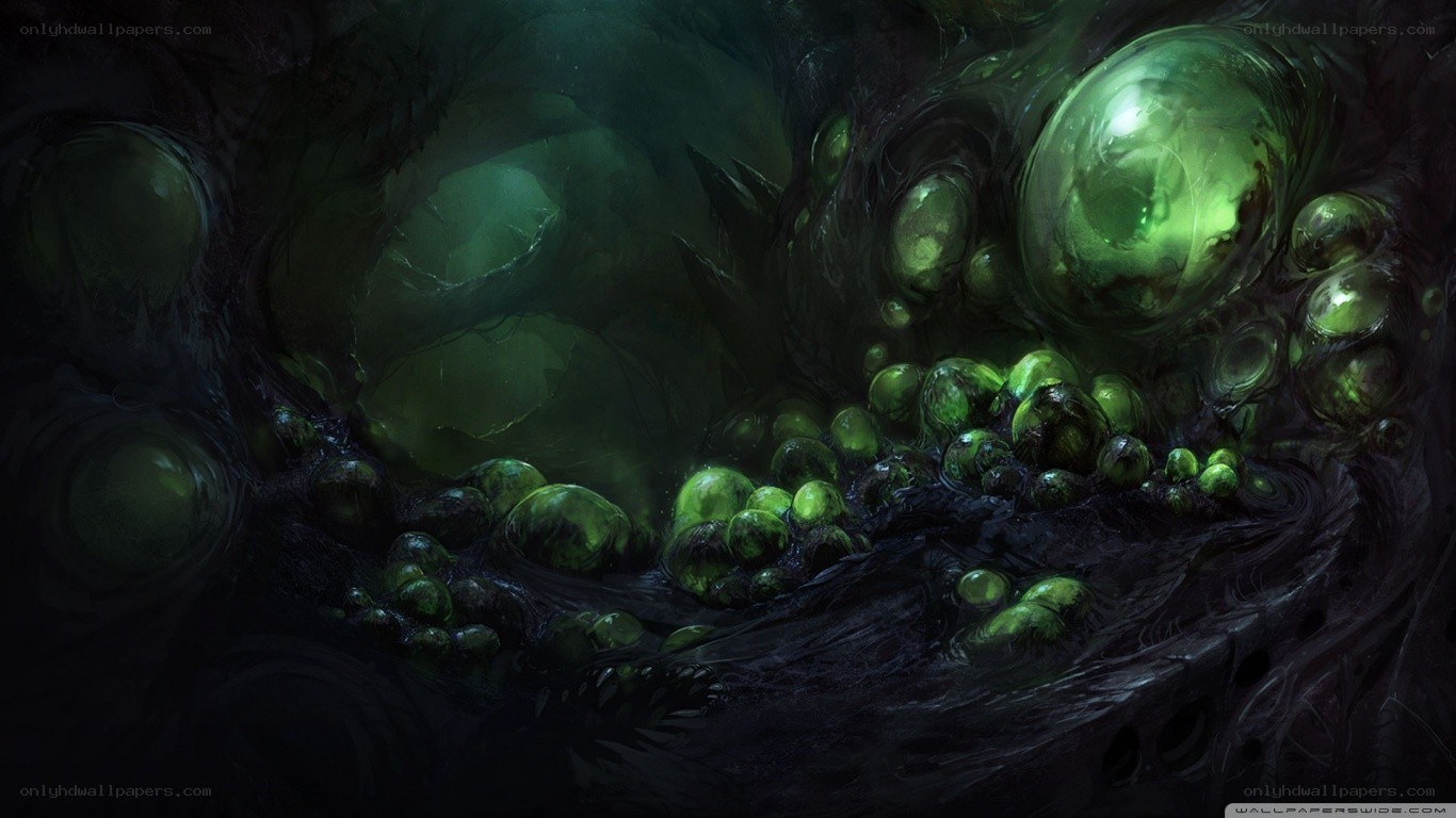 Glowing green alien cysts