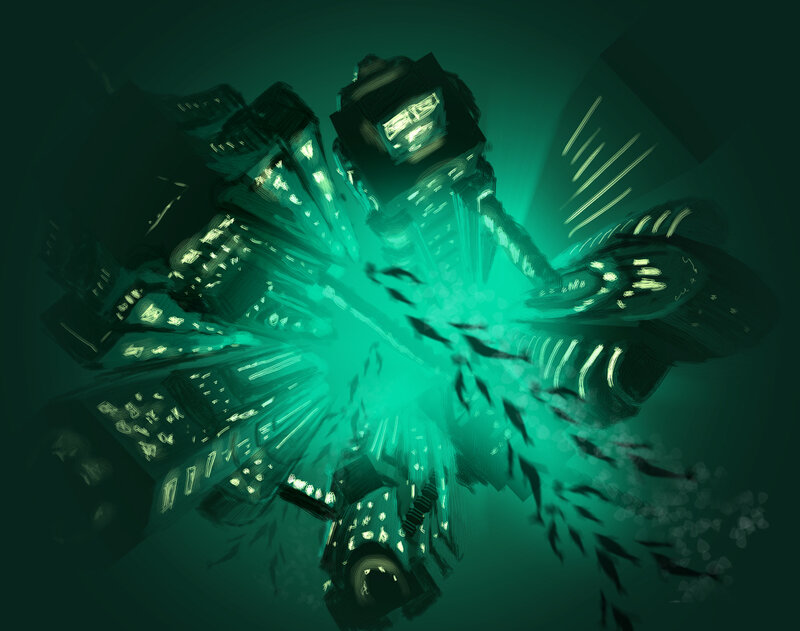 glowing green alien structure
