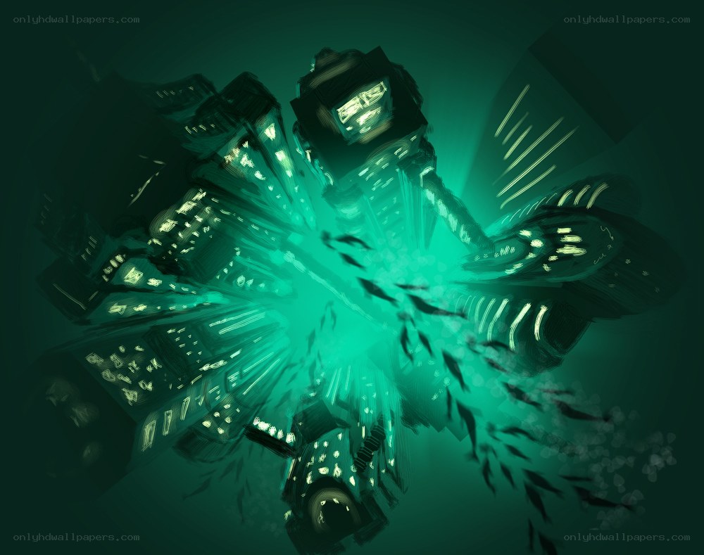 glowing green alien structure