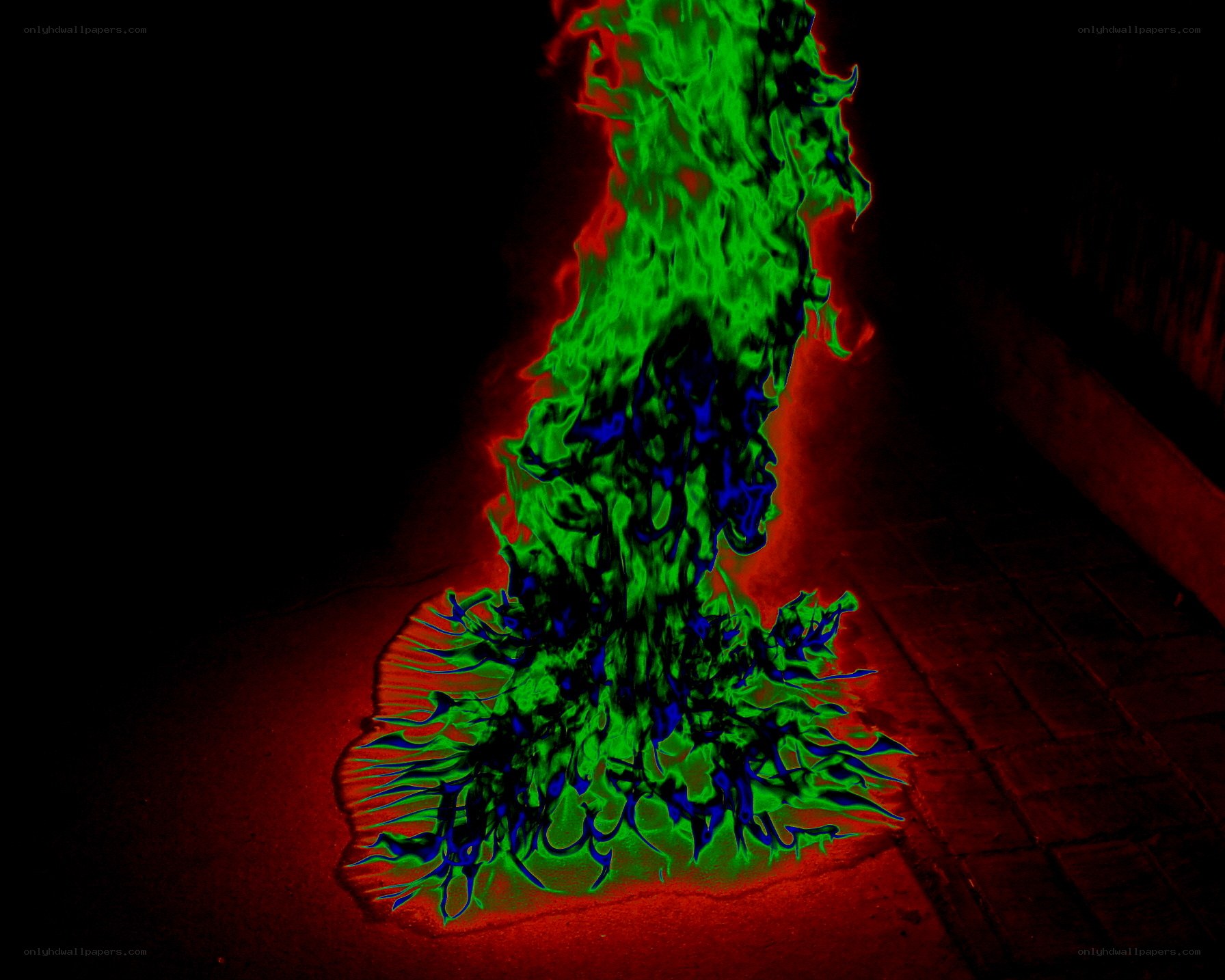 glowing green and red liquid