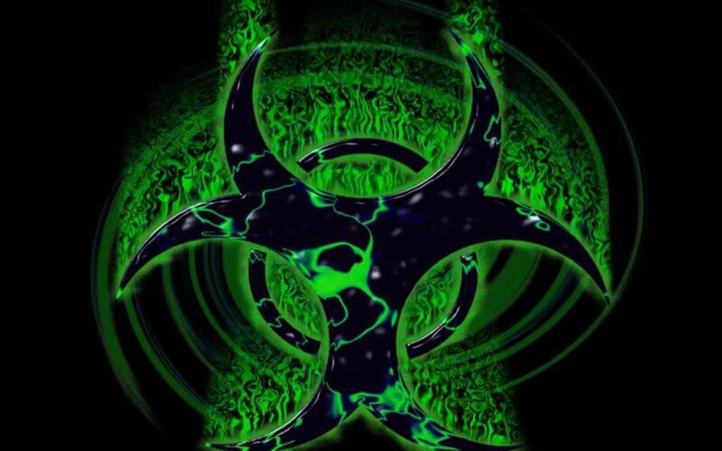 glowing green biohazard symbol