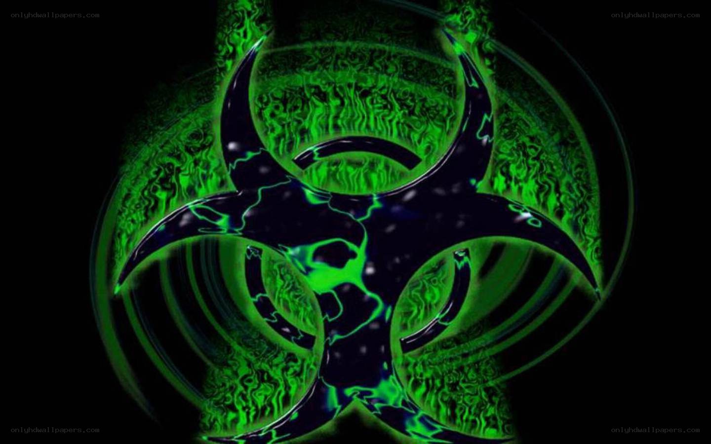 glowing green biohazard symbol