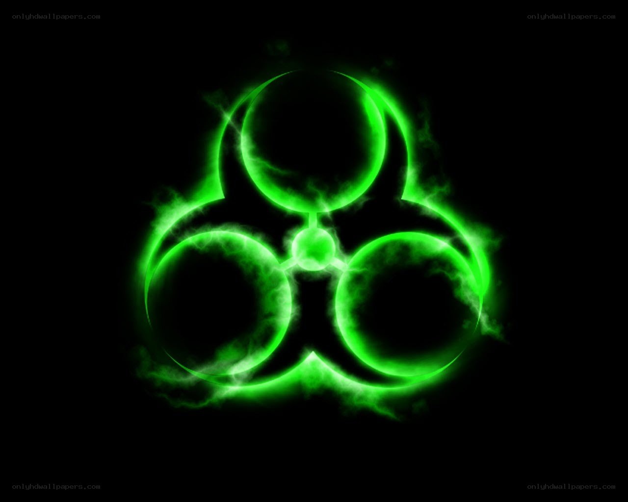 glowing green biohazard symbol