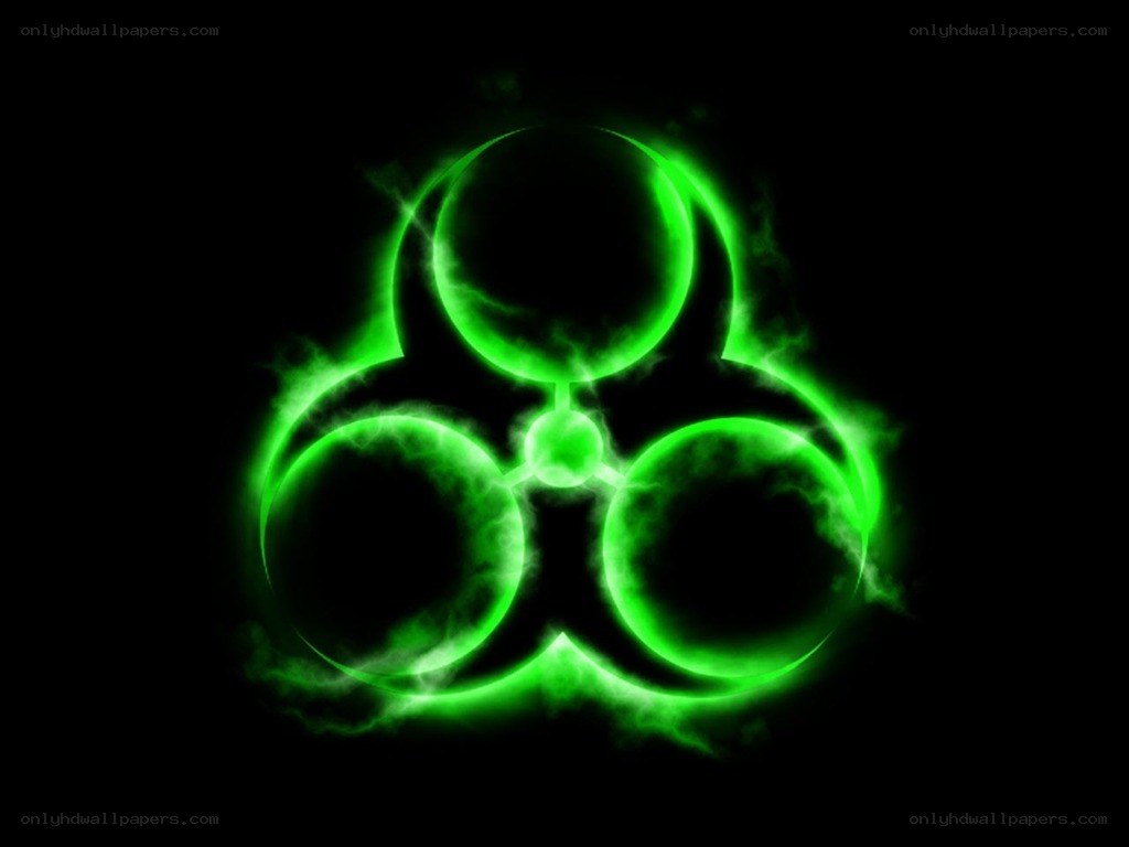 glowing green biohazard symbol