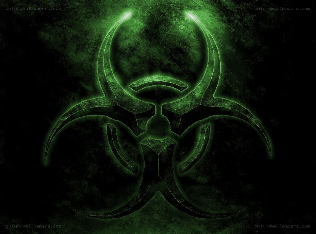 glowing green biohazard symbol