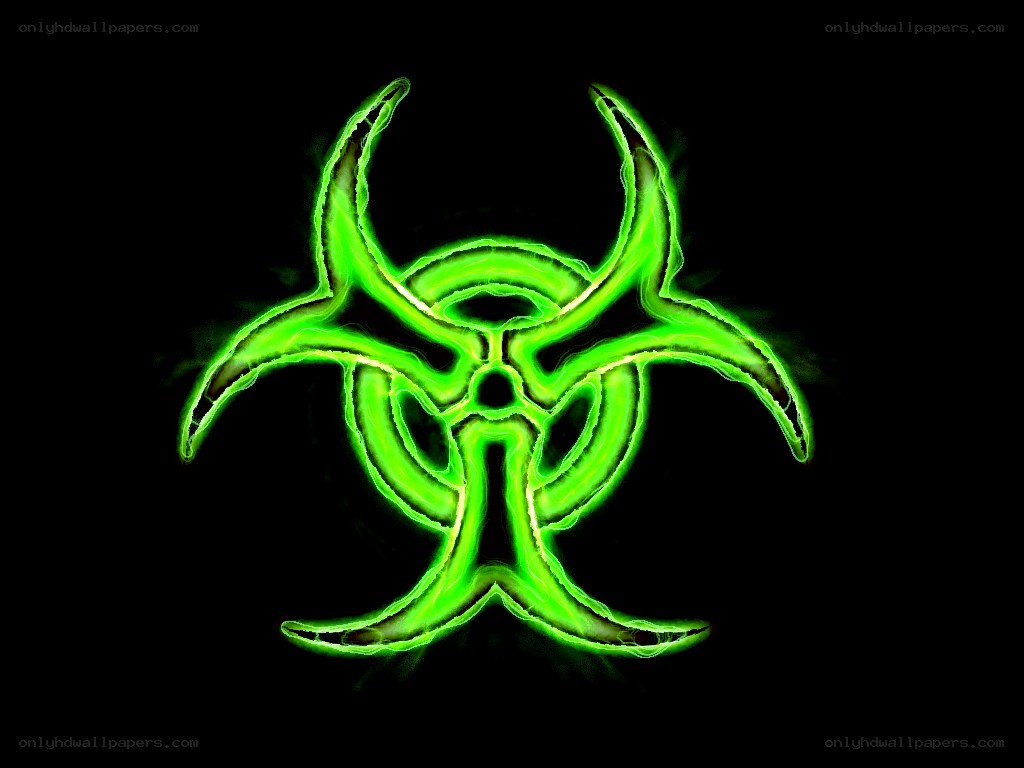 glowing green biohazard symbol