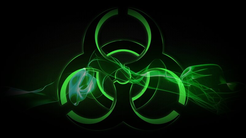 Glowing Green Biohazard Symbol — Dark, Digital Art