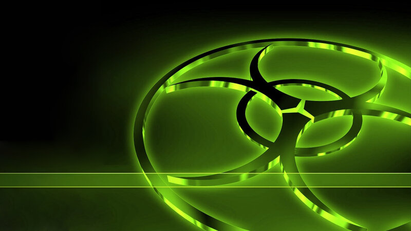 Glowing Green Biohazard Symbol — Dark