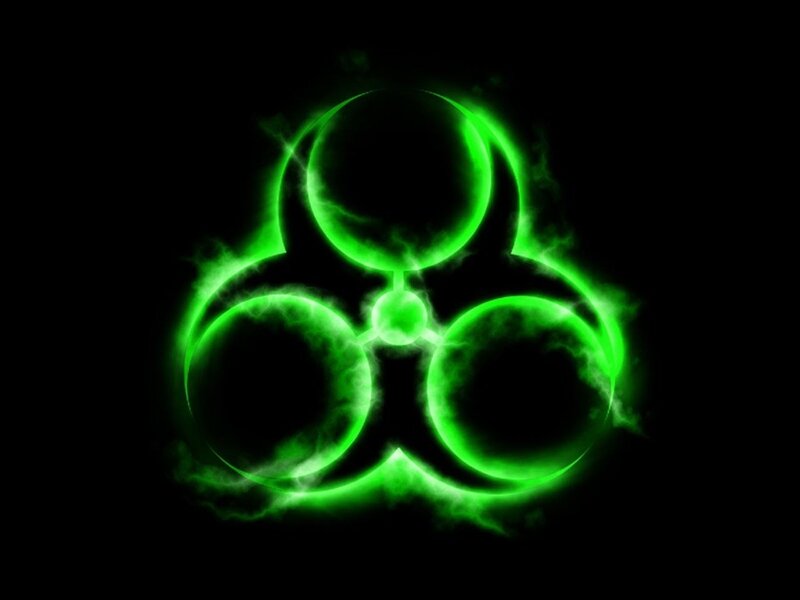 Glowing Green Biohazard Symbol — Dramatic, Digital Art, Biohazard Symbol, Smoke