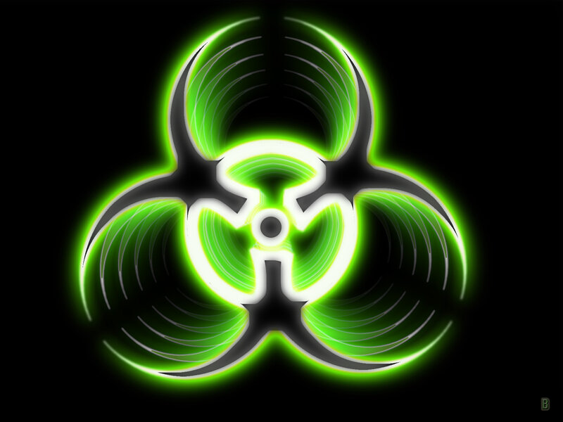 Glowing Green Biohazard Symbol — Dramatic, Digital Art, Biohazard Symbol