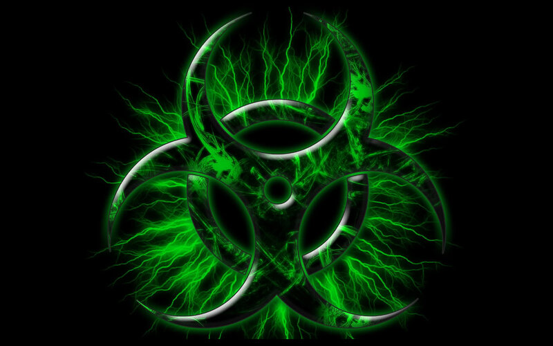 Glowing Green Biohazard Symbol — Dramatic