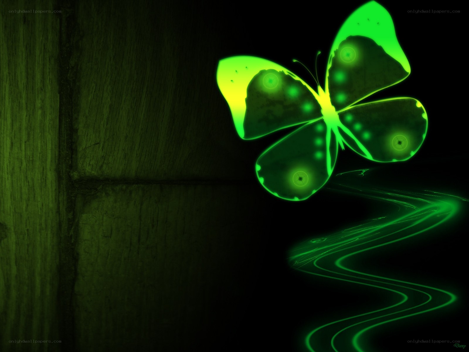 glowing green butterfly