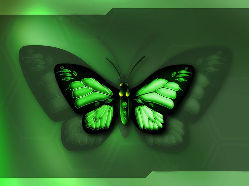 Glowing Green Butterfly — Mystical, Digital Art, Wings