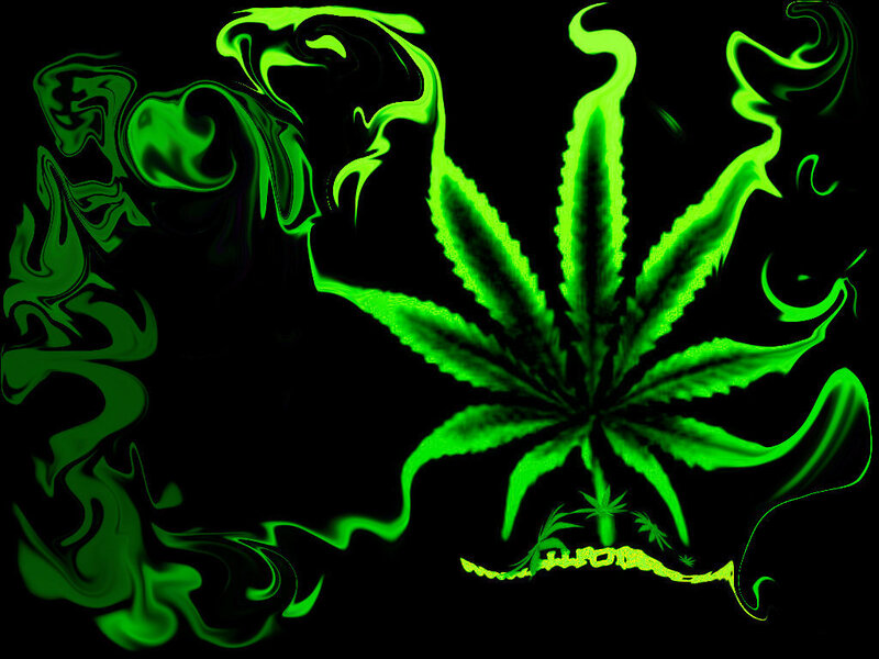 glowing green cannabis leaf