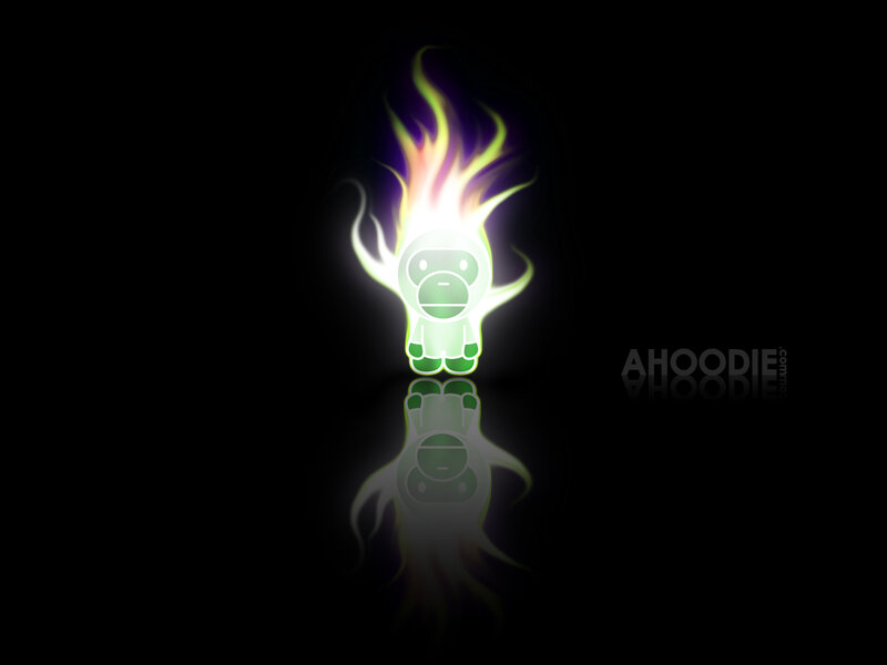 glowing green character with flames