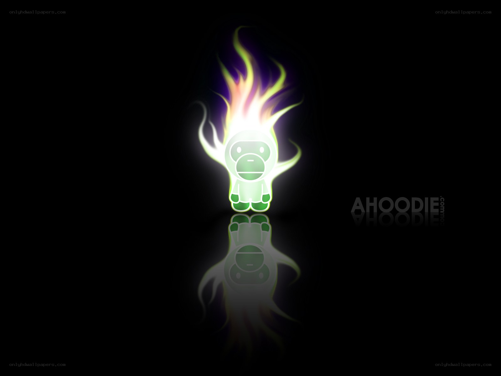 glowing green character with flames