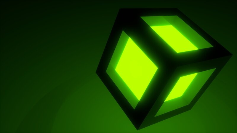 Glowing Green Cube — Dark, Mysterious