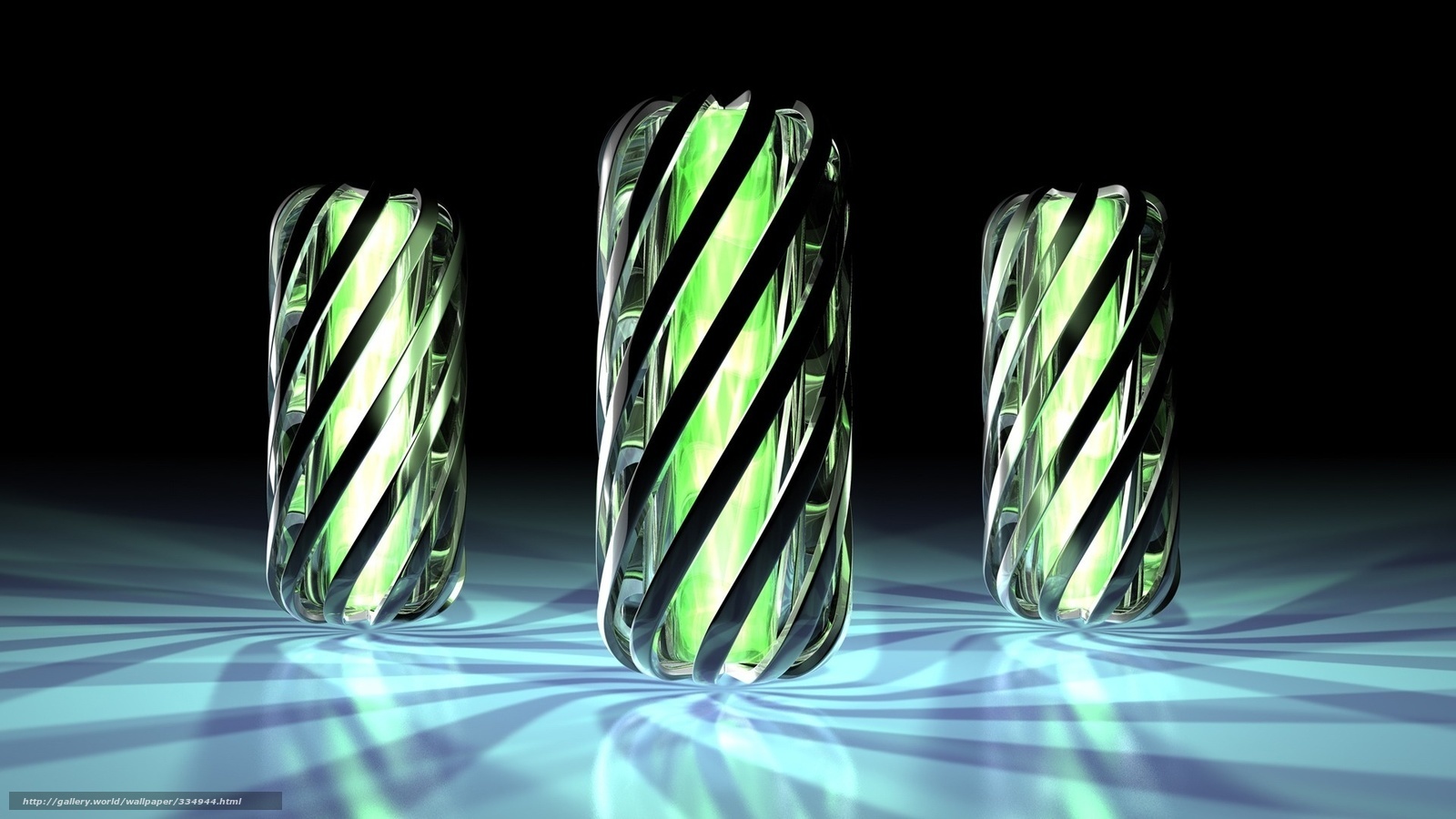 glowing green cylinders