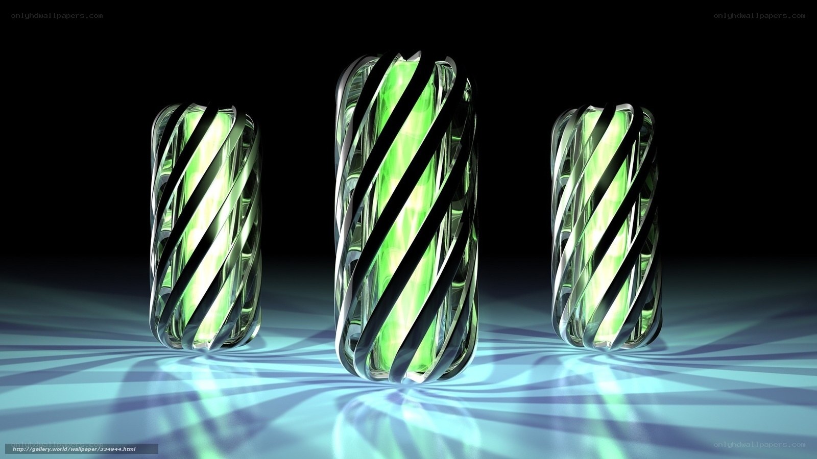 glowing green cylinders