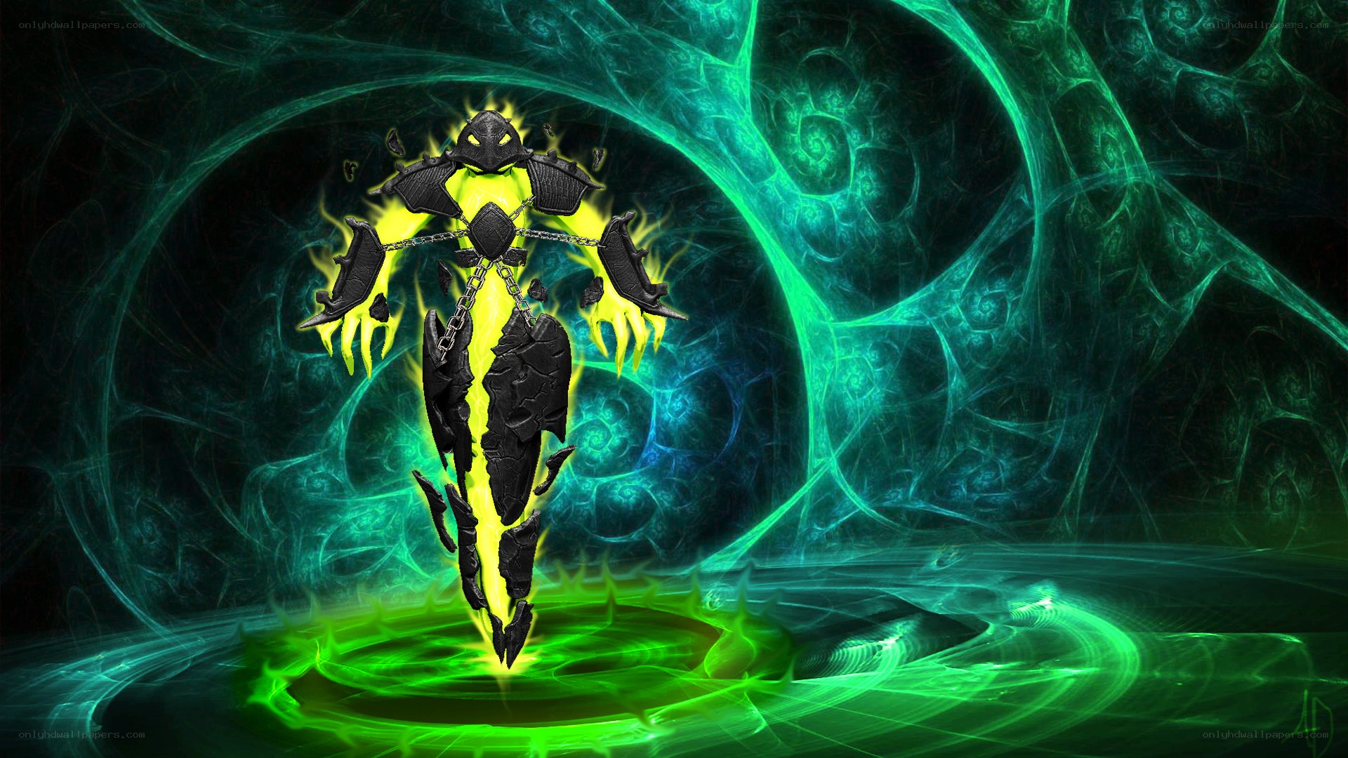 glowing green demon figure