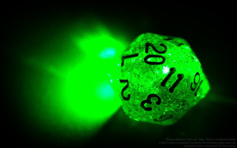 glowing green dice