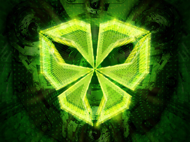 glowing green digital logo