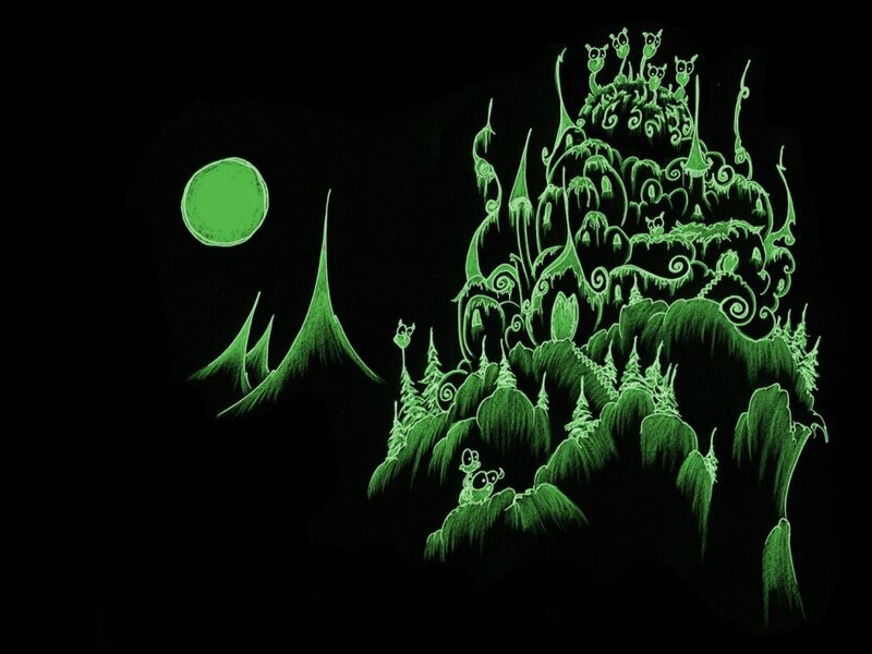 glowing green fantasy landscape