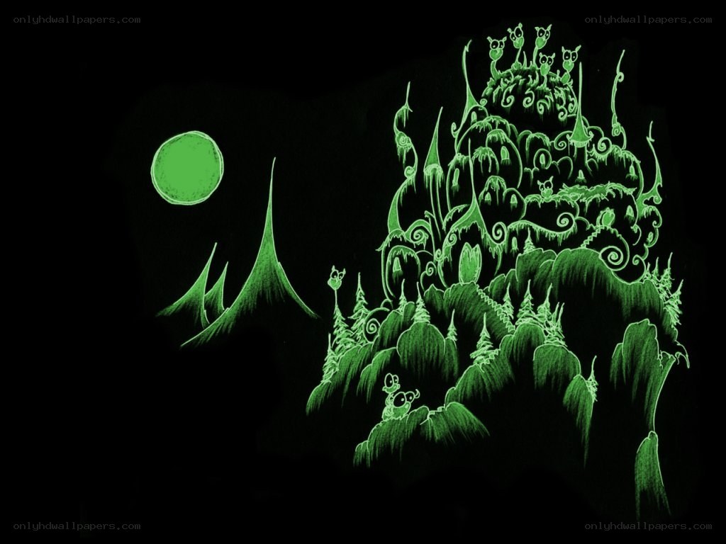 glowing green fantasy landscape
