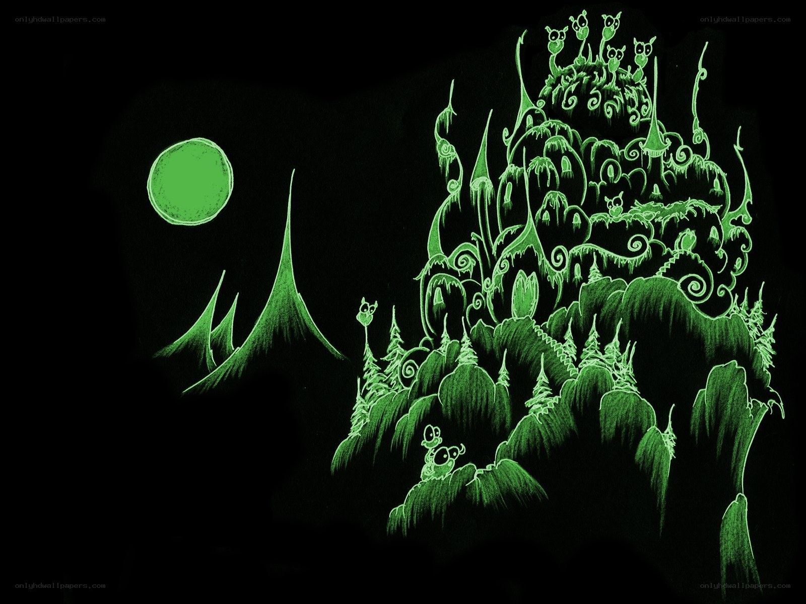 glowing green fantasy landscape