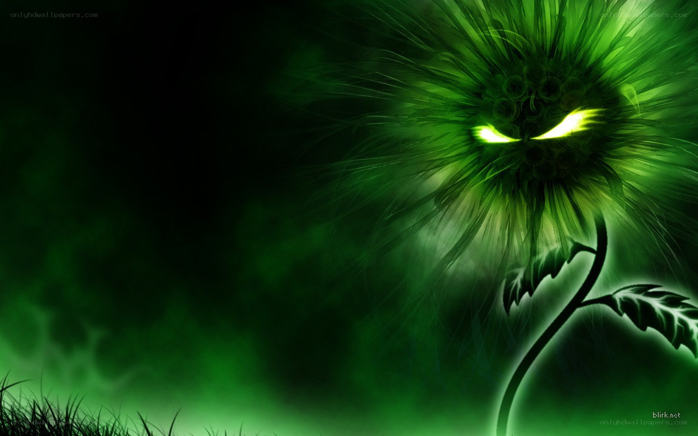 glowing green flower with eyes