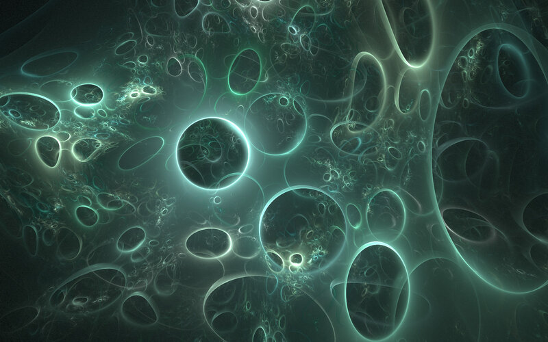 glowing green fractal bubbles