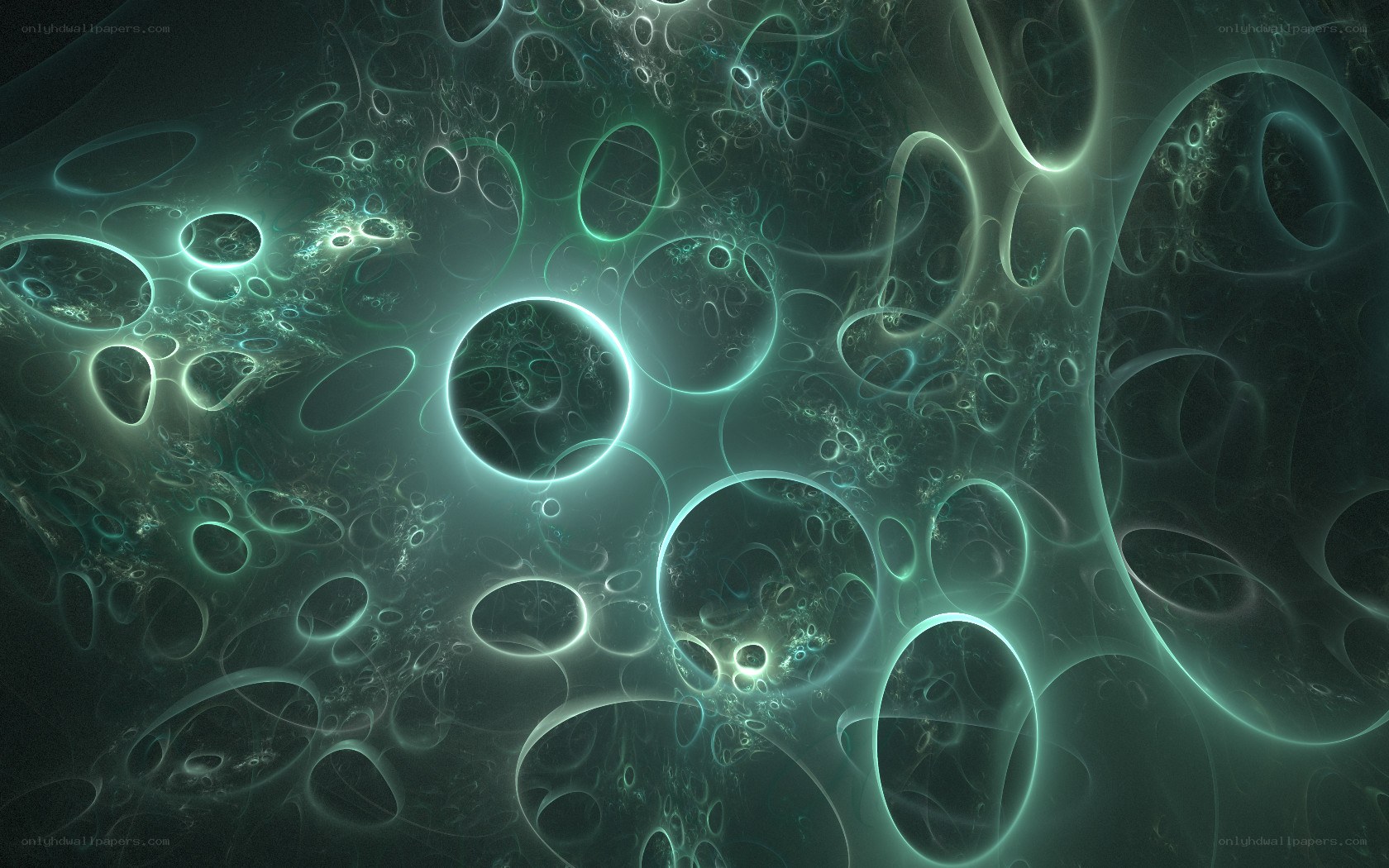glowing green fractal bubbles