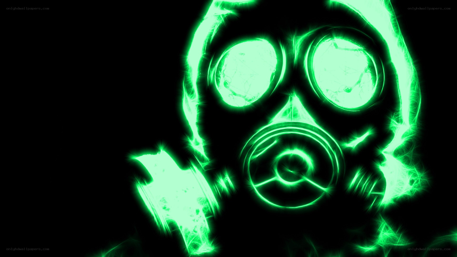 glowing green gas mask