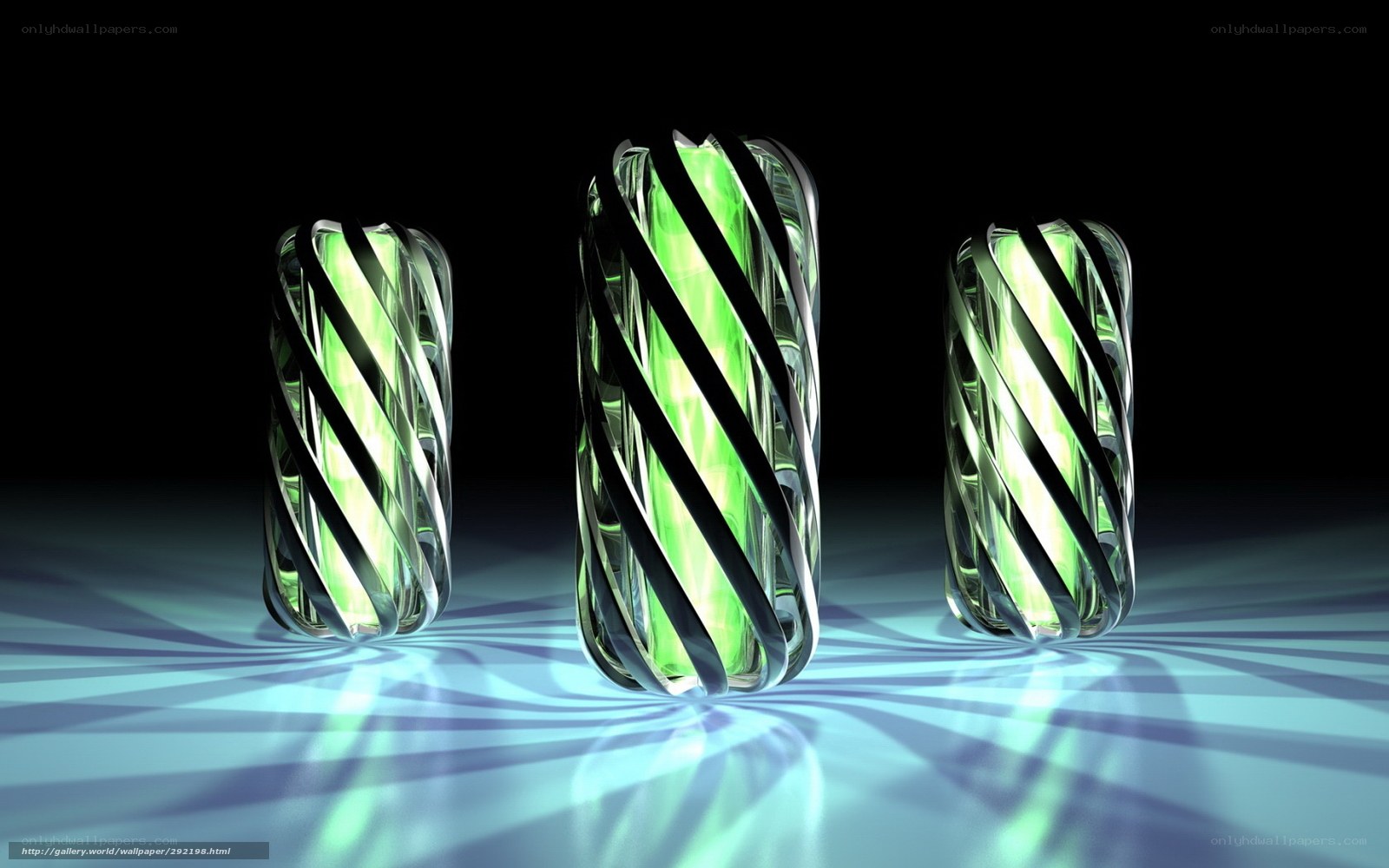 glowing green glass sculptures
