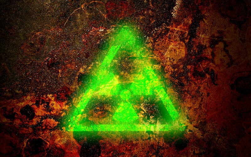glowing green hazard symbol
