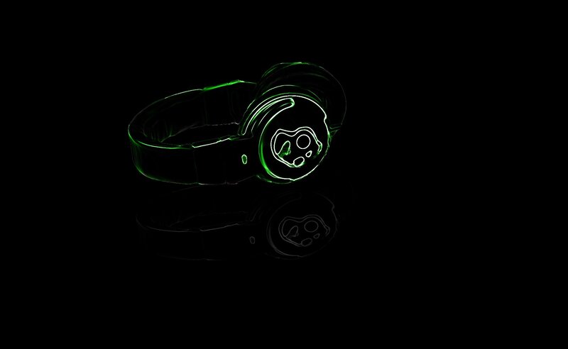 glowing green headphones
