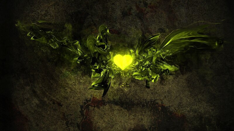 glowing green heart wings