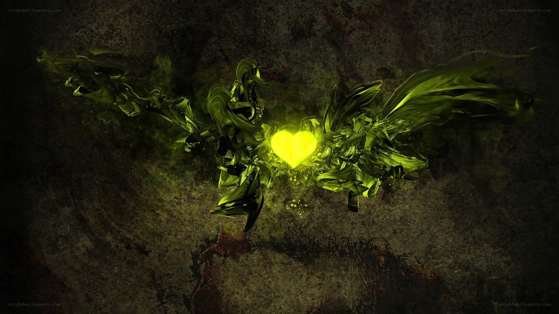 glowing green heart wings