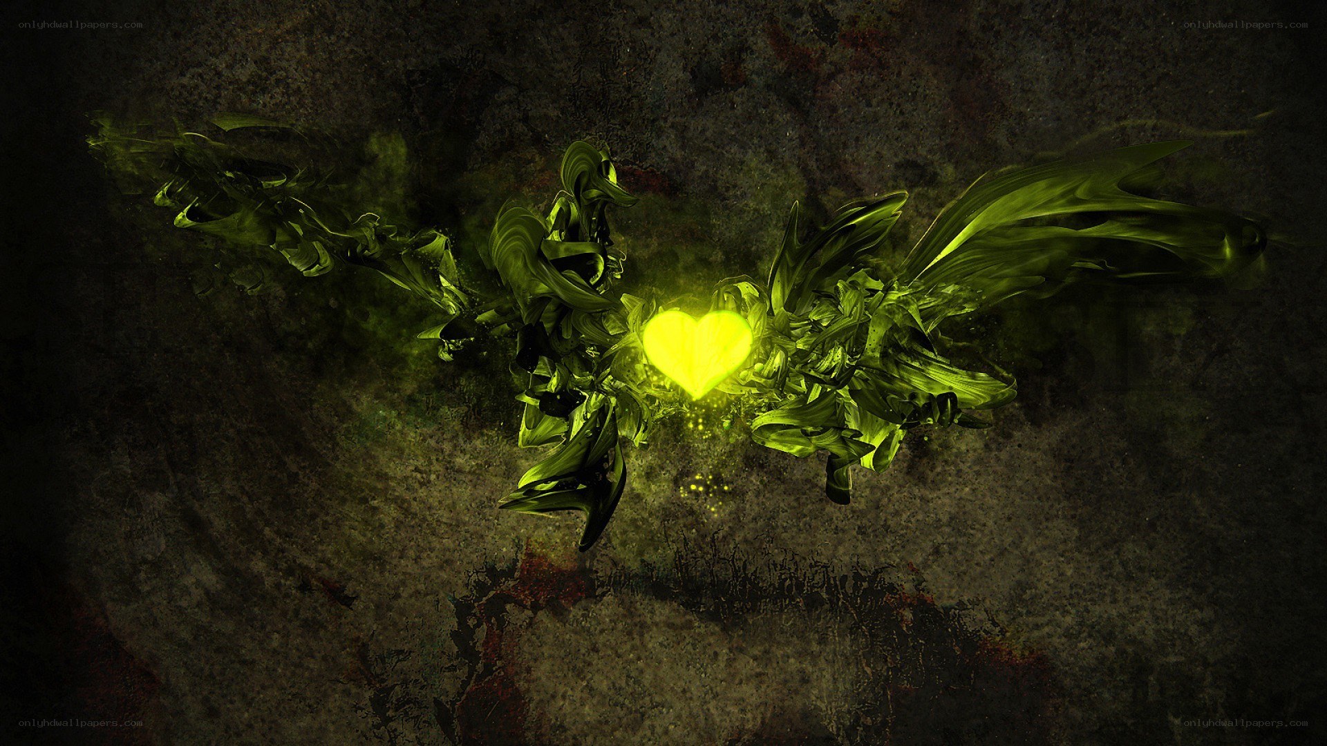 glowing green heart with wings