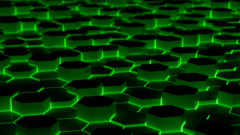 Glowing Green Hexagons — Dark, 3d Render