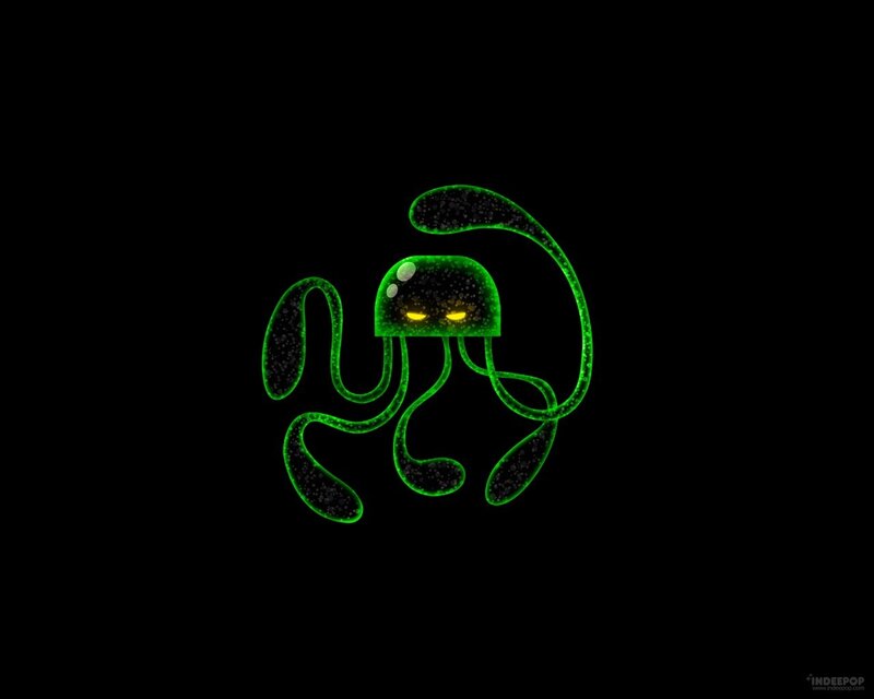 Glowing Green Jellyfish — Mysterious, Night, Digital Art