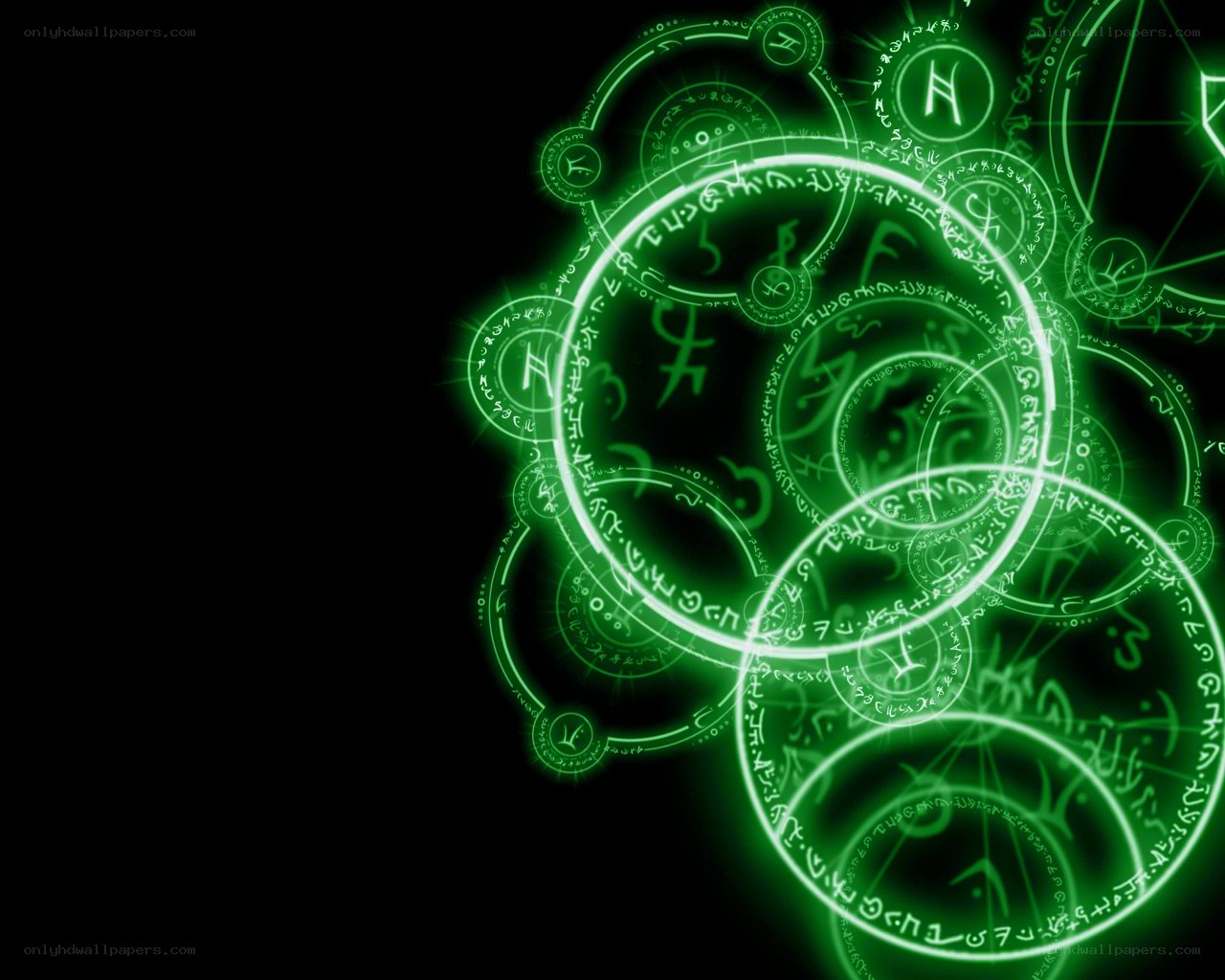 glowing green magical symbols