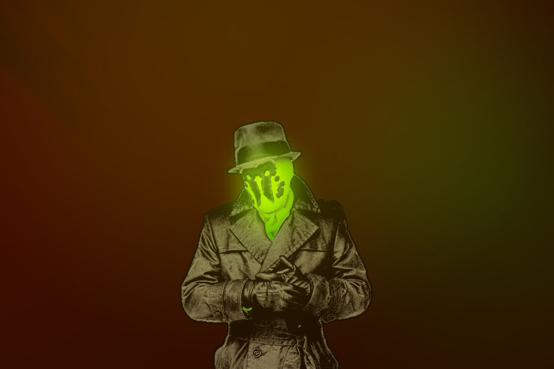 glowing green masked figure