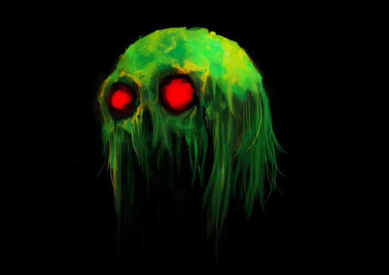 glowing green monster skull