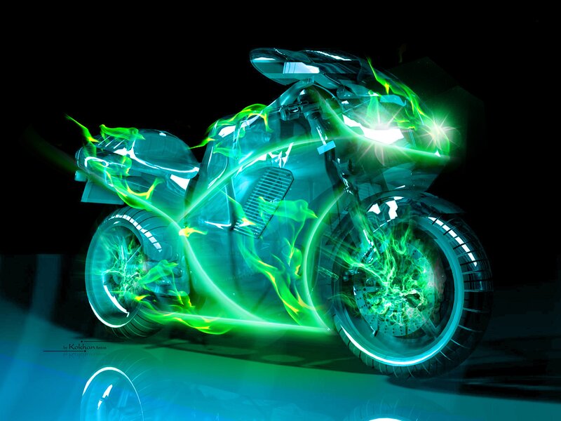 glowing green motorcycle