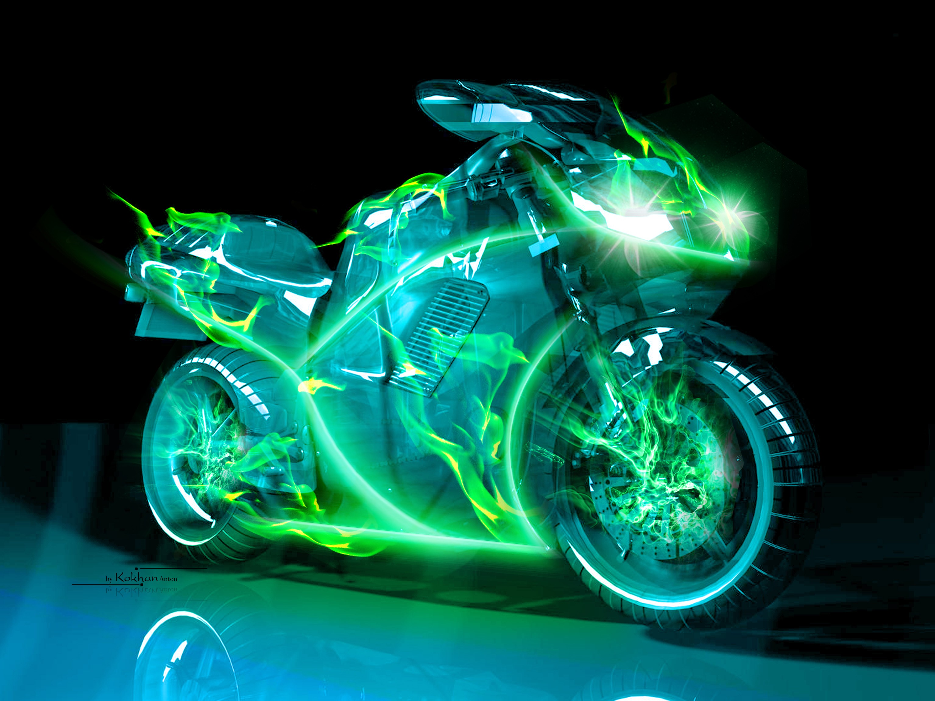 glowing green motorcycle