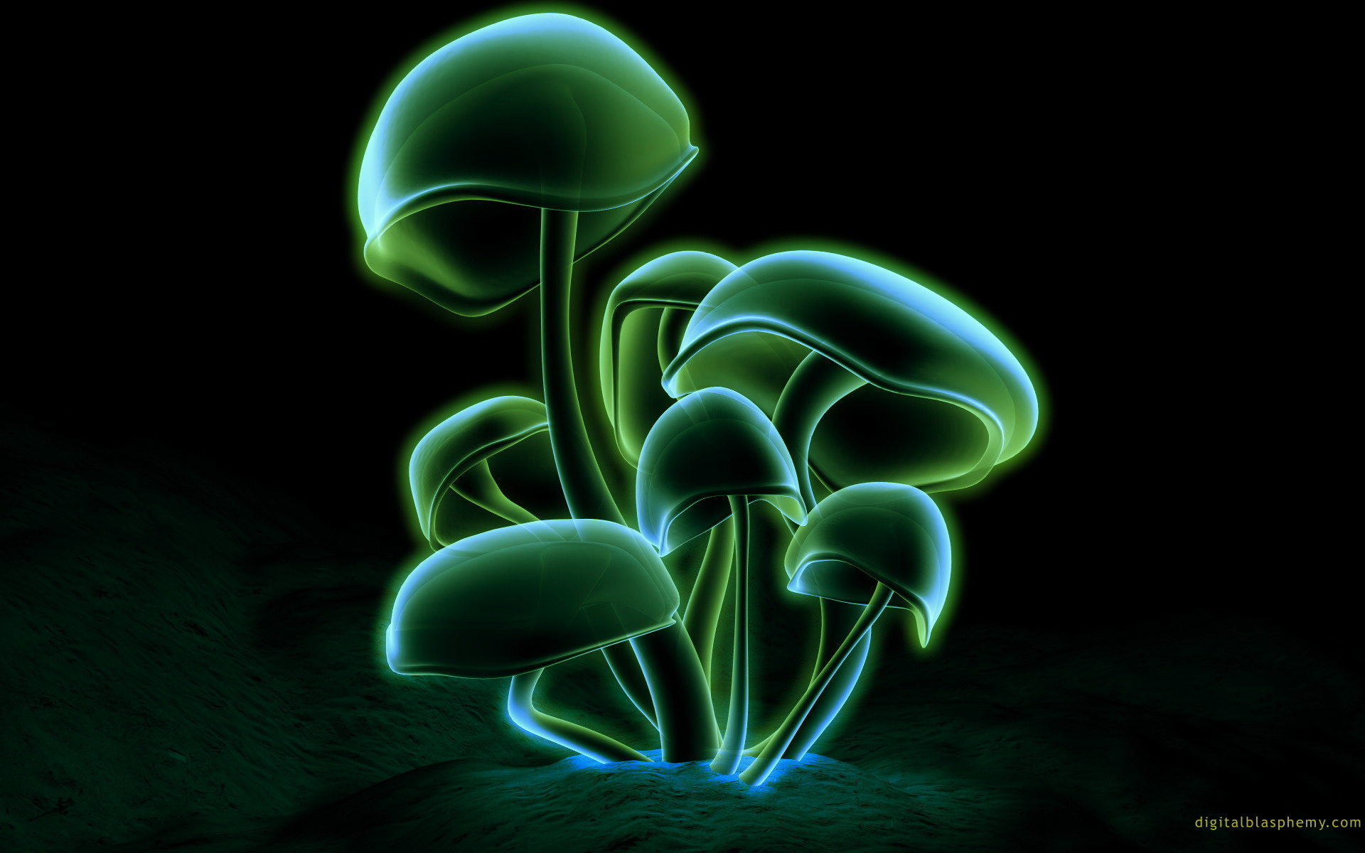 glowing green mushrooms