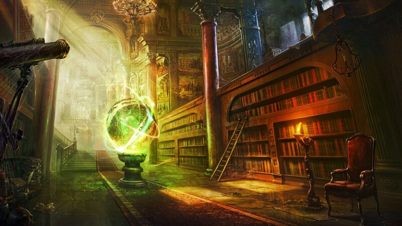 Glowing Green Orb in Library