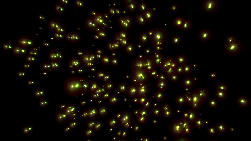 glowing green orbs in darkness