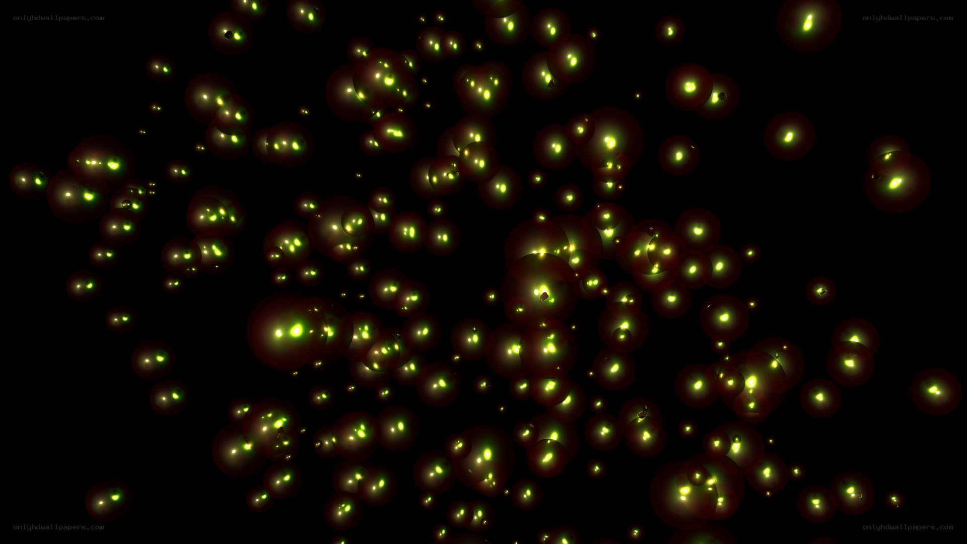 glowing green orbs in darkness